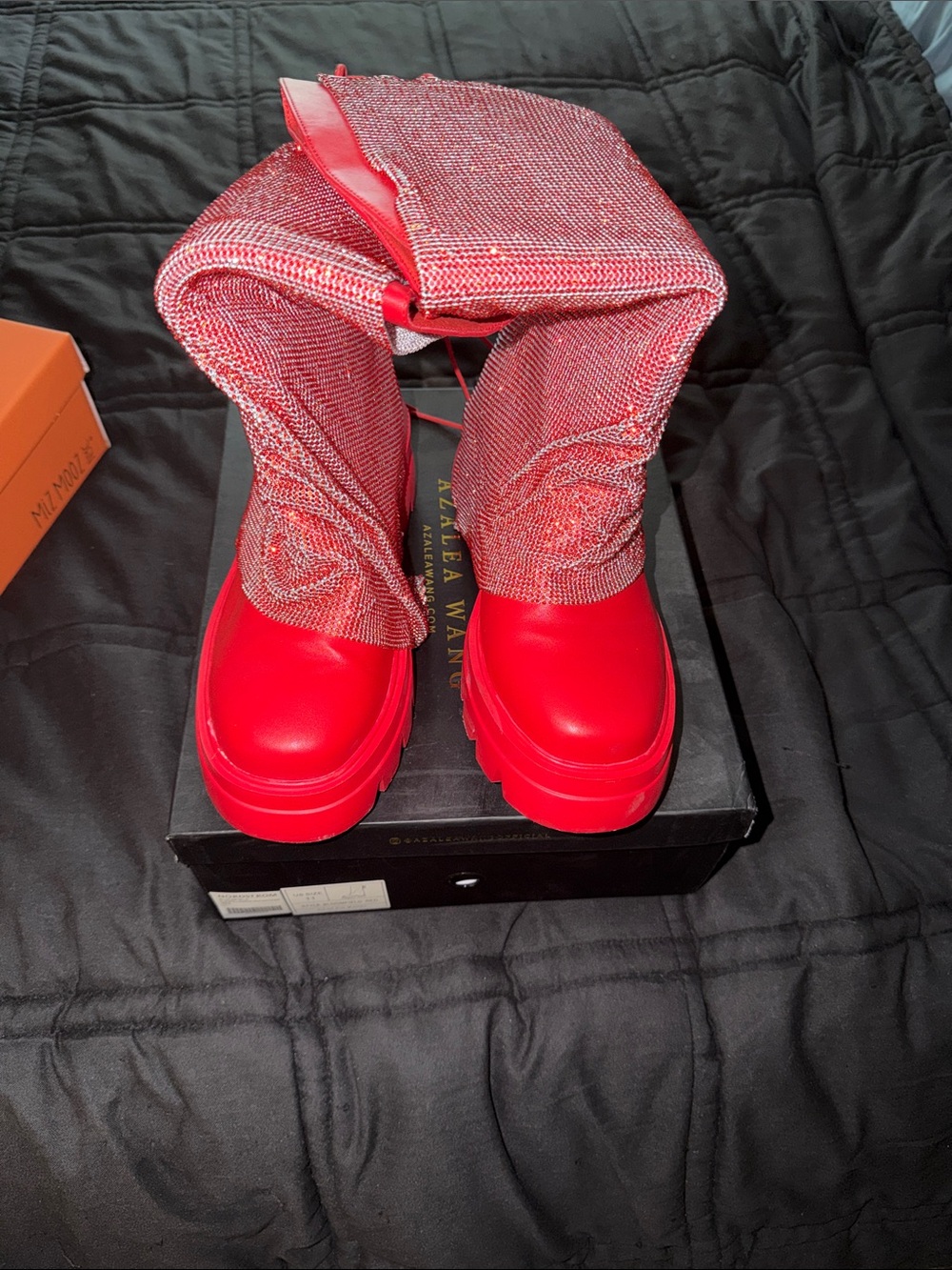 Alexander Wang Red Crystal Lace-Up Platform Boots